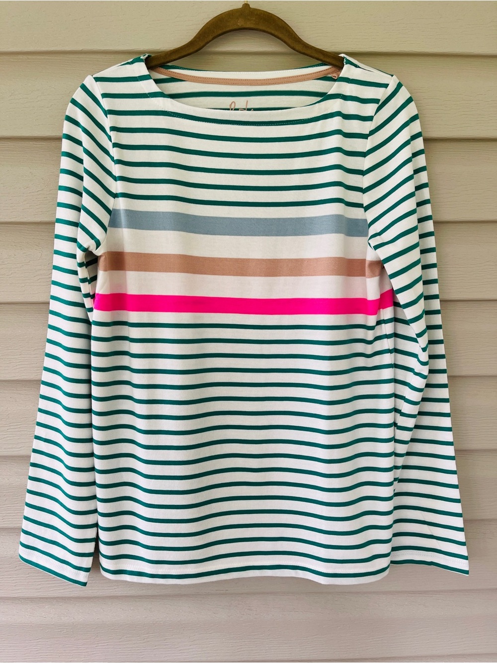 Boden Girl's Multicolor Striped Boatneck Long Sleeve Top Size 13-14Y